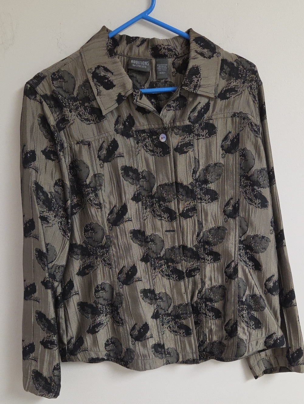 Chico's Olive and Black Floral Button-Front Jacket
